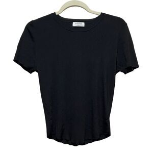 Babaton Black Fitted Lettuce Hem Short Sleeve Shirt Size‎ L